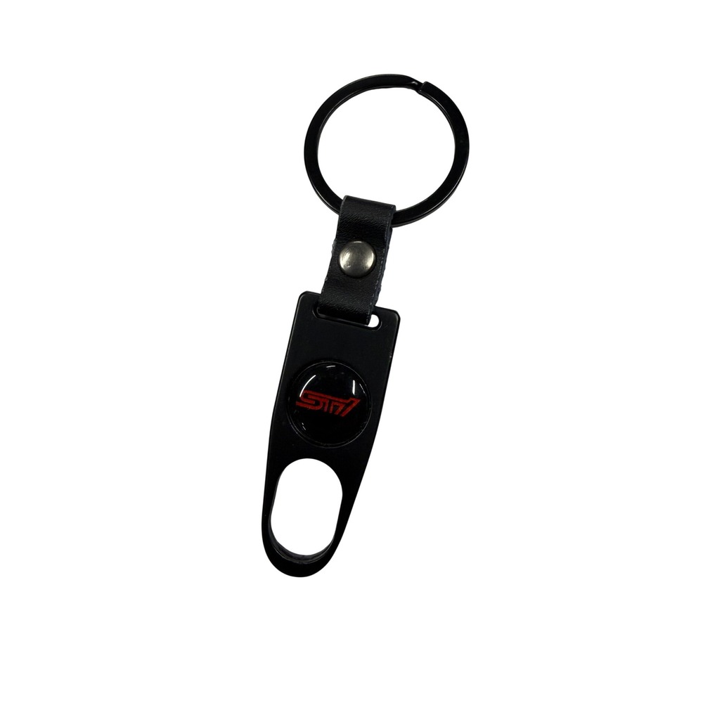 Subaru STI Keychain Black Metal Faux Leather
